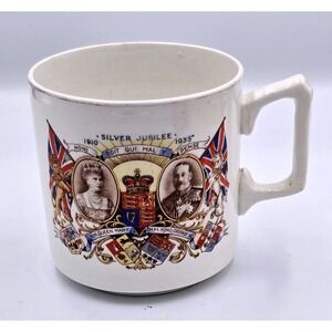 Vintage King George Queen Mary Silver Jubilee Commemorative Ceramic D-Handle Mug